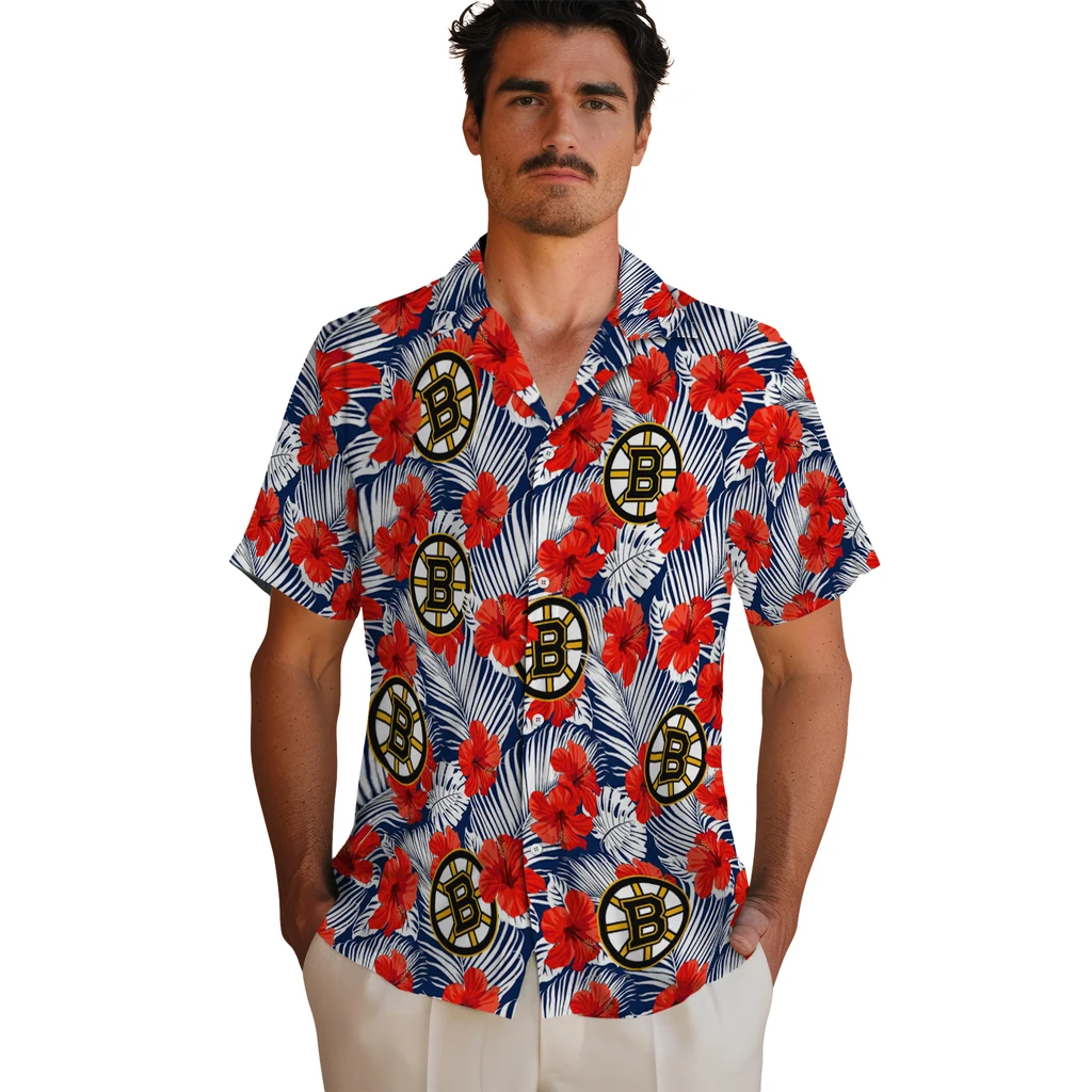 Boston Bruins Hawaiian Shirt - Hibiscus Fiesta 2 Boston Bruins Hawaiian Shirt - Hibiscus Fiesta - Image 2