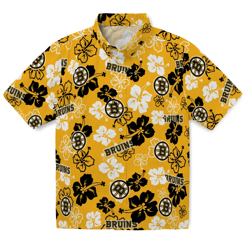 Boston Bruins Hawaiian Shirt - Hibiscus Flower Design 1 Boston Bruins Hawaiian Shirt - Hibiscus Flower Design