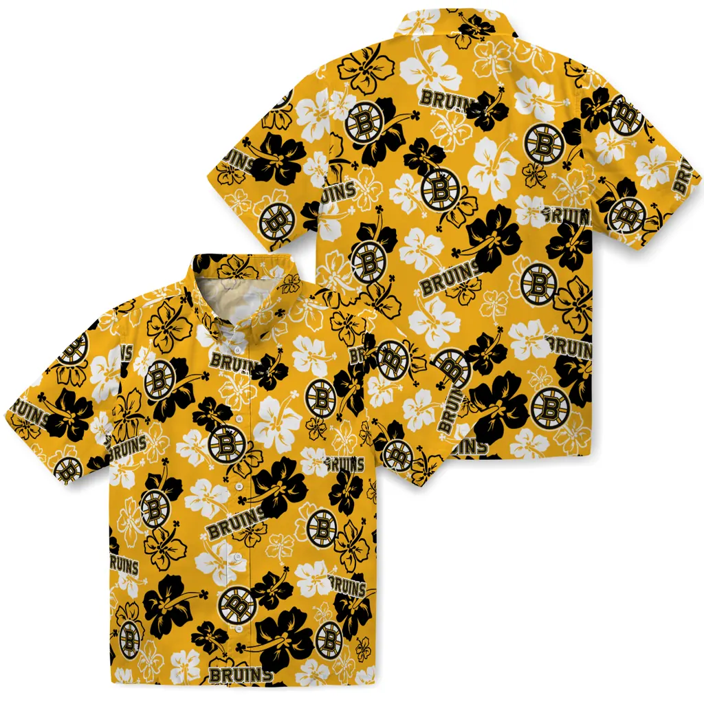 Boston Bruins Hawaiian Shirt - Hibiscus Flower Design 3 Boston Bruins Hawaiian Shirt - Hibiscus Flower Design - Image 3