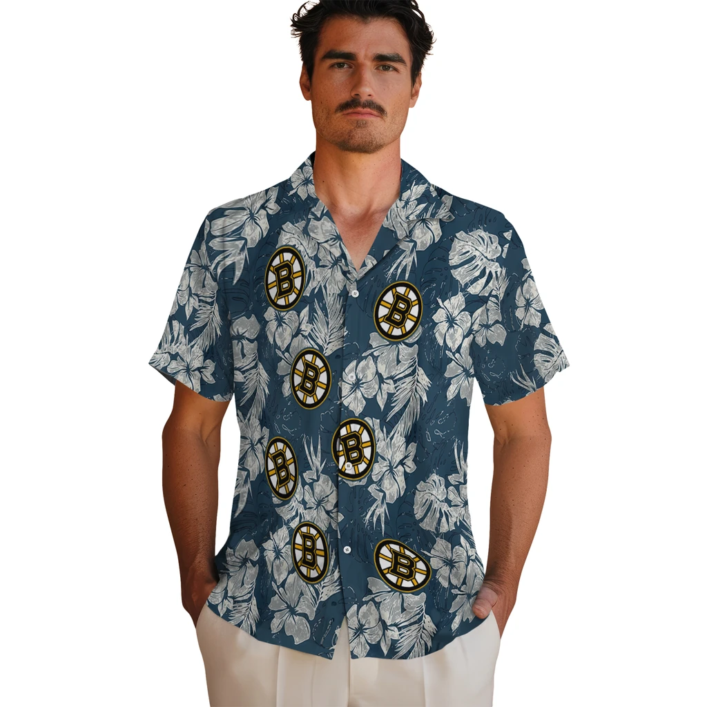 Boston Bruins Hawaiian Shirt - Hibiscus Flowers 2 Boston Bruins Hawaiian Shirt - Hibiscus Flowers - Image 2