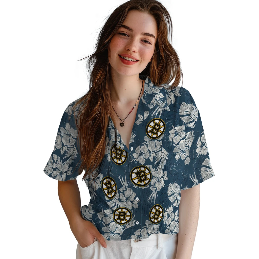 Boston Bruins Hawaiian Shirt - Hibiscus Flowers 4 Boston Bruins Hawaiian Shirt - Hibiscus Flowers - Image 4