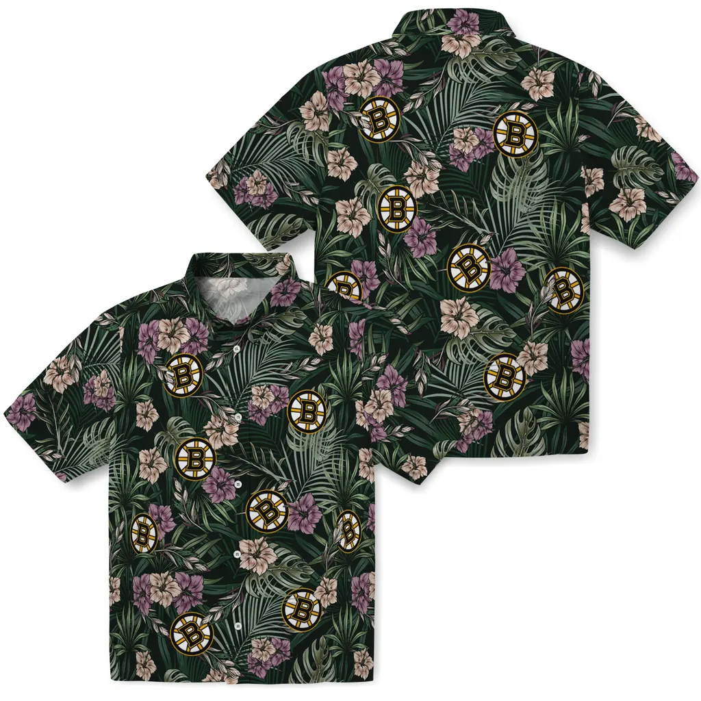 Boston Bruins Hawaiian Shirt - Hibiscus Leaves Pattern 3 Boston Bruins Hawaiian Shirt - Hibiscus Leaves Pattern - Image 3