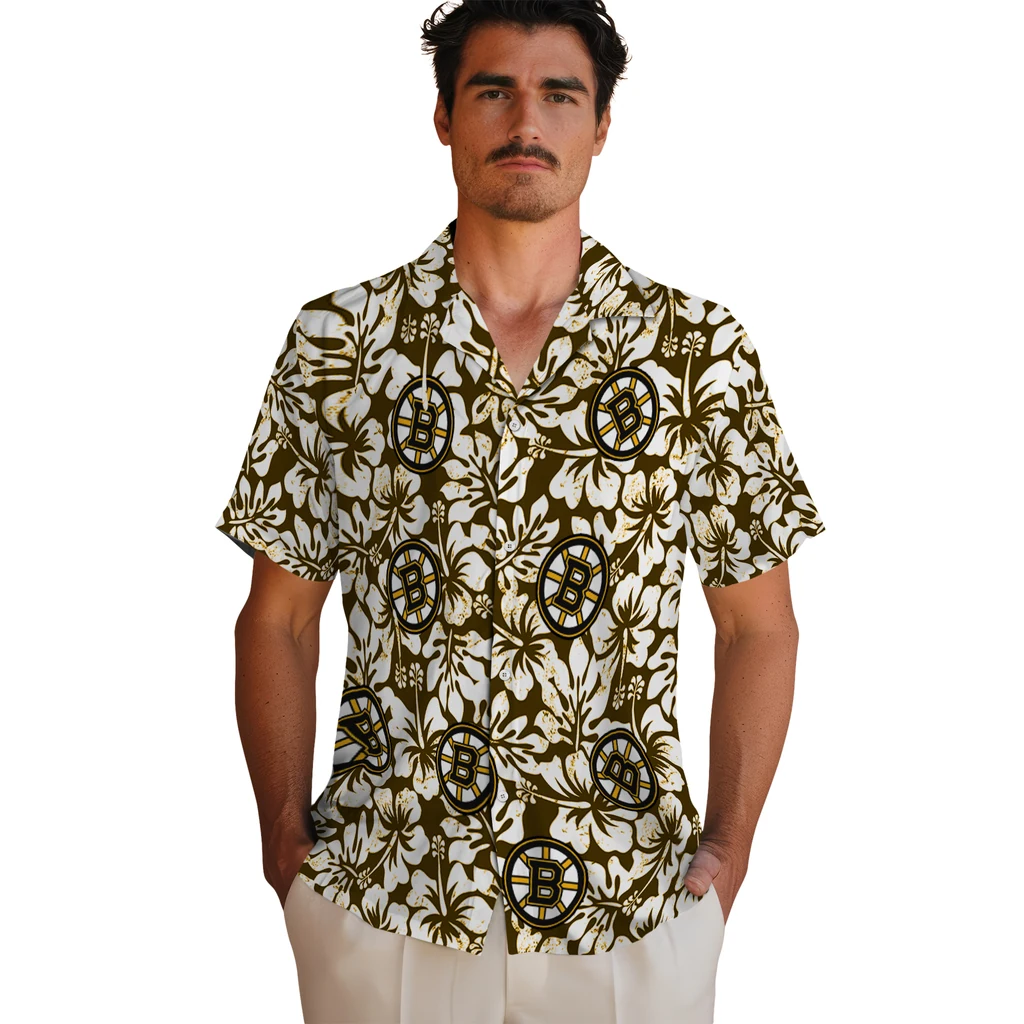 Boston Bruins Hawaiian Shirt - Hibiscus Motif 2 Boston Bruins Hawaiian Shirt - Hibiscus Motif - Image 2