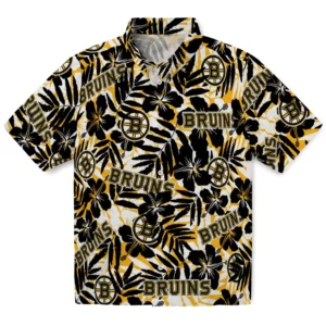 Boston Bruins Hawaiian Shirt - Hibiscus Overlay