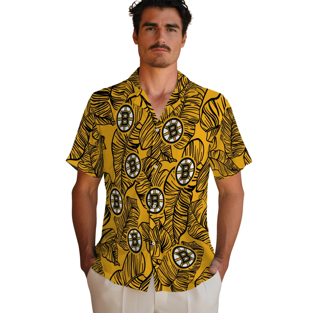 Boston Bruins Hawaiian Shirt - Leaf Outline 2 Boston Bruins Hawaiian Shirt - Leaf Outline - Image 2