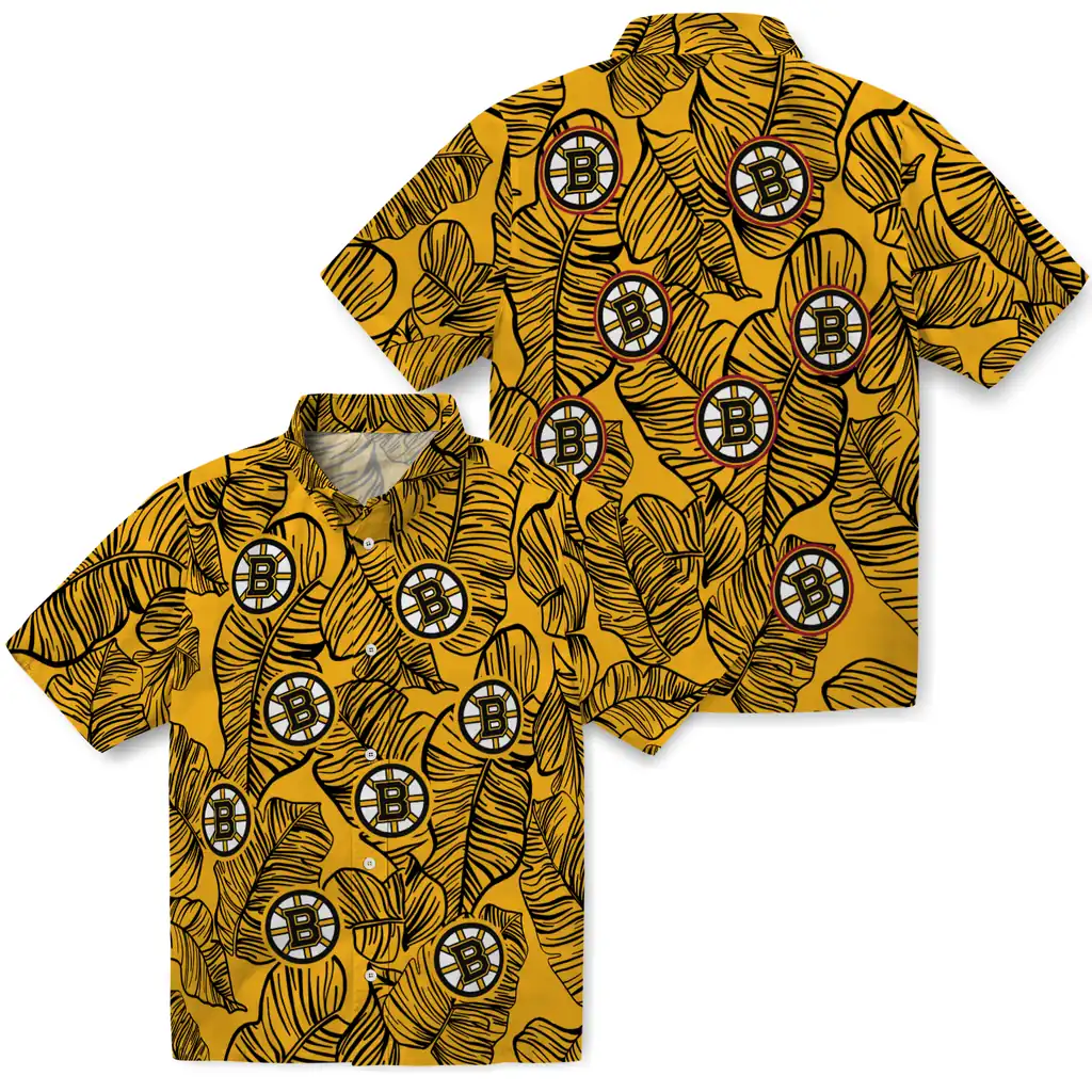 Boston Bruins Hawaiian Shirt - Leaf Outline 3 Boston Bruins Hawaiian Shirt - Leaf Outline - Image 3