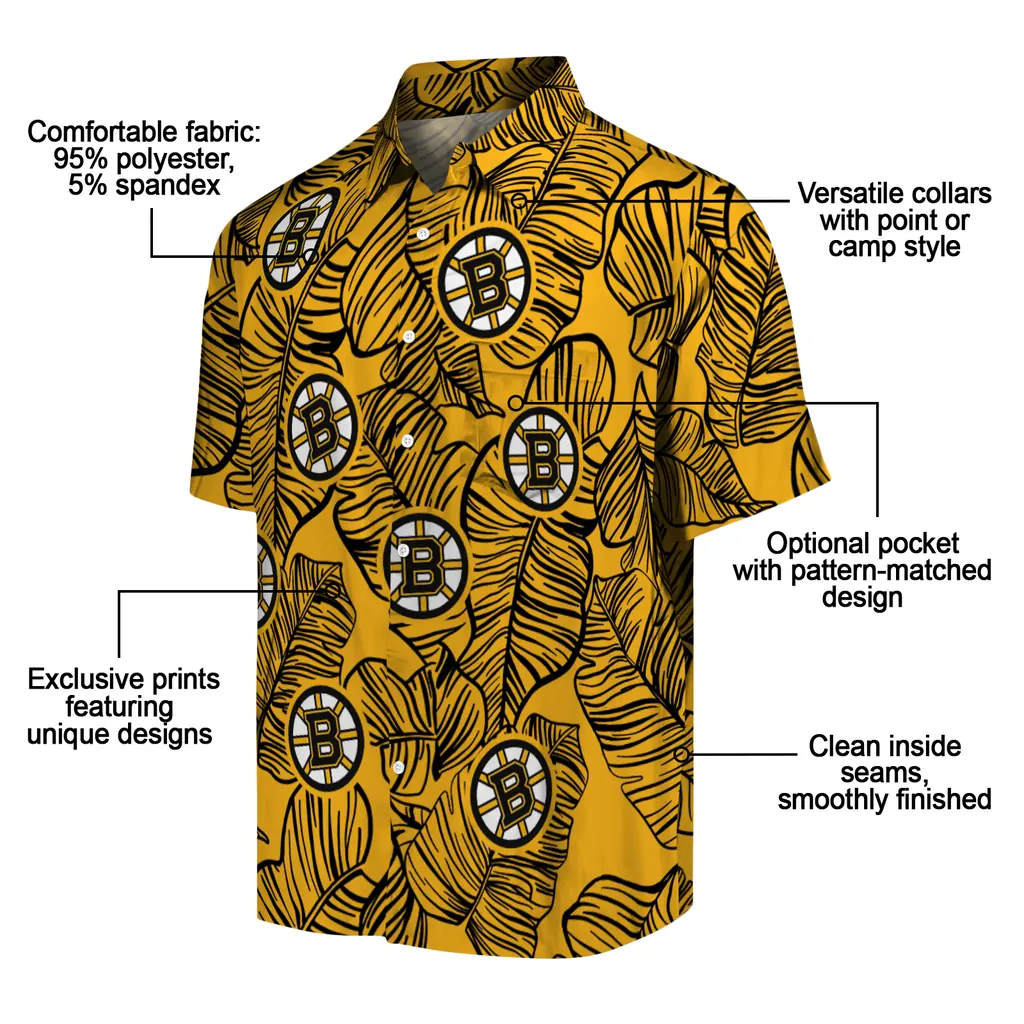 Boston Bruins Hawaiian Shirt - Leaf Outline 5 Boston Bruins Hawaiian Shirt - Leaf Outline - Image 5