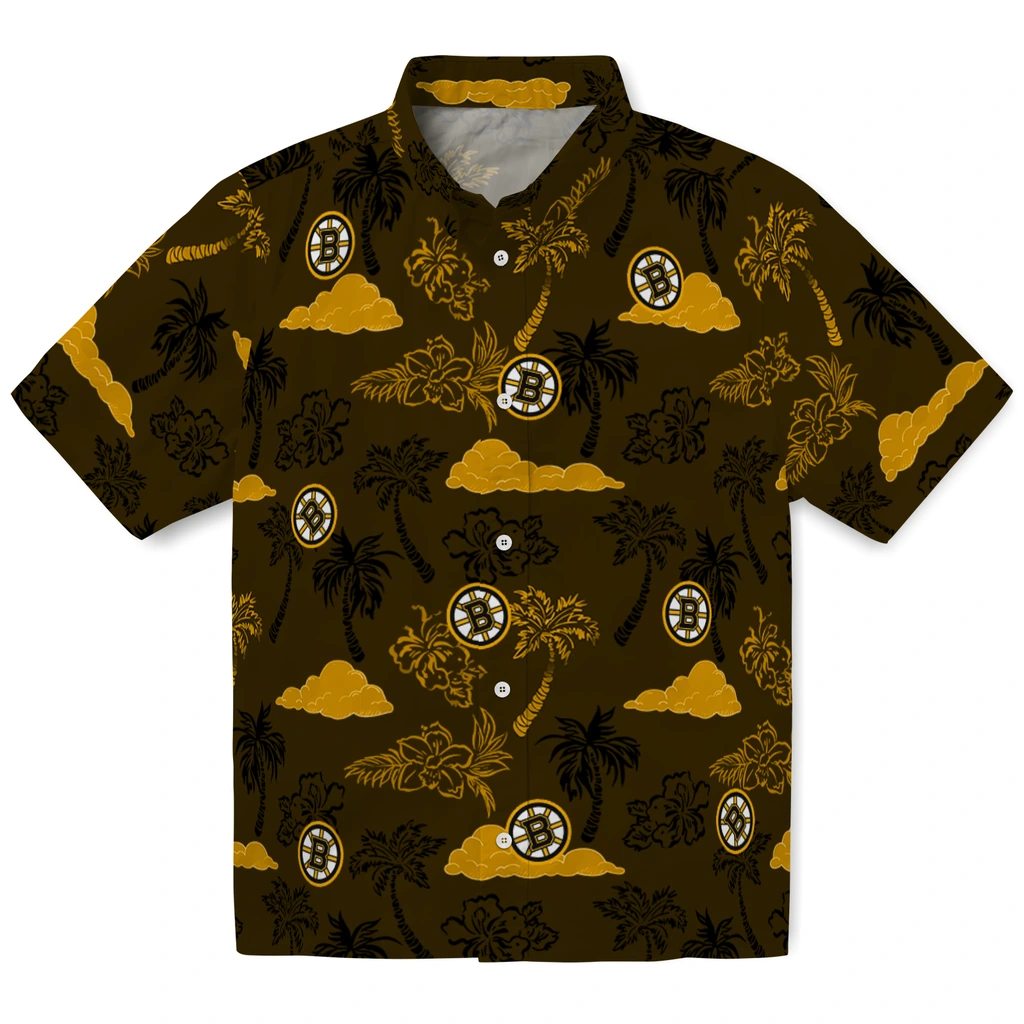 Boston Bruins Hawaiian Shirt - Palm And Clouds 1 Boston Bruins Hawaiian Shirt - Palm And Clouds