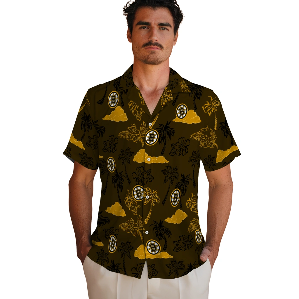 Boston Bruins Hawaiian Shirt - Palm And Clouds 2 Boston Bruins Hawaiian Shirt - Palm And Clouds - Image 2