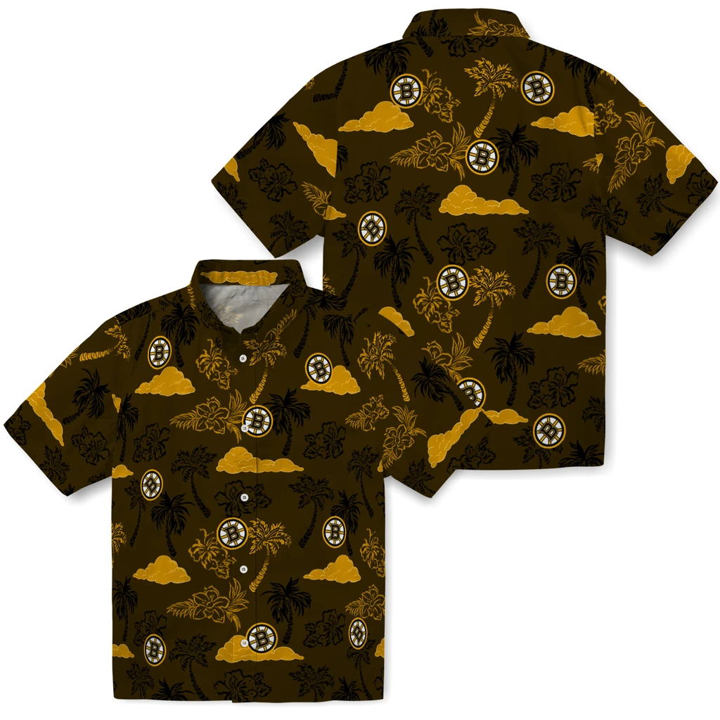 Boston Bruins Hawaiian Shirt - Palm And Clouds 3 Boston Bruins Hawaiian Shirt - Palm And Clouds - Image 3