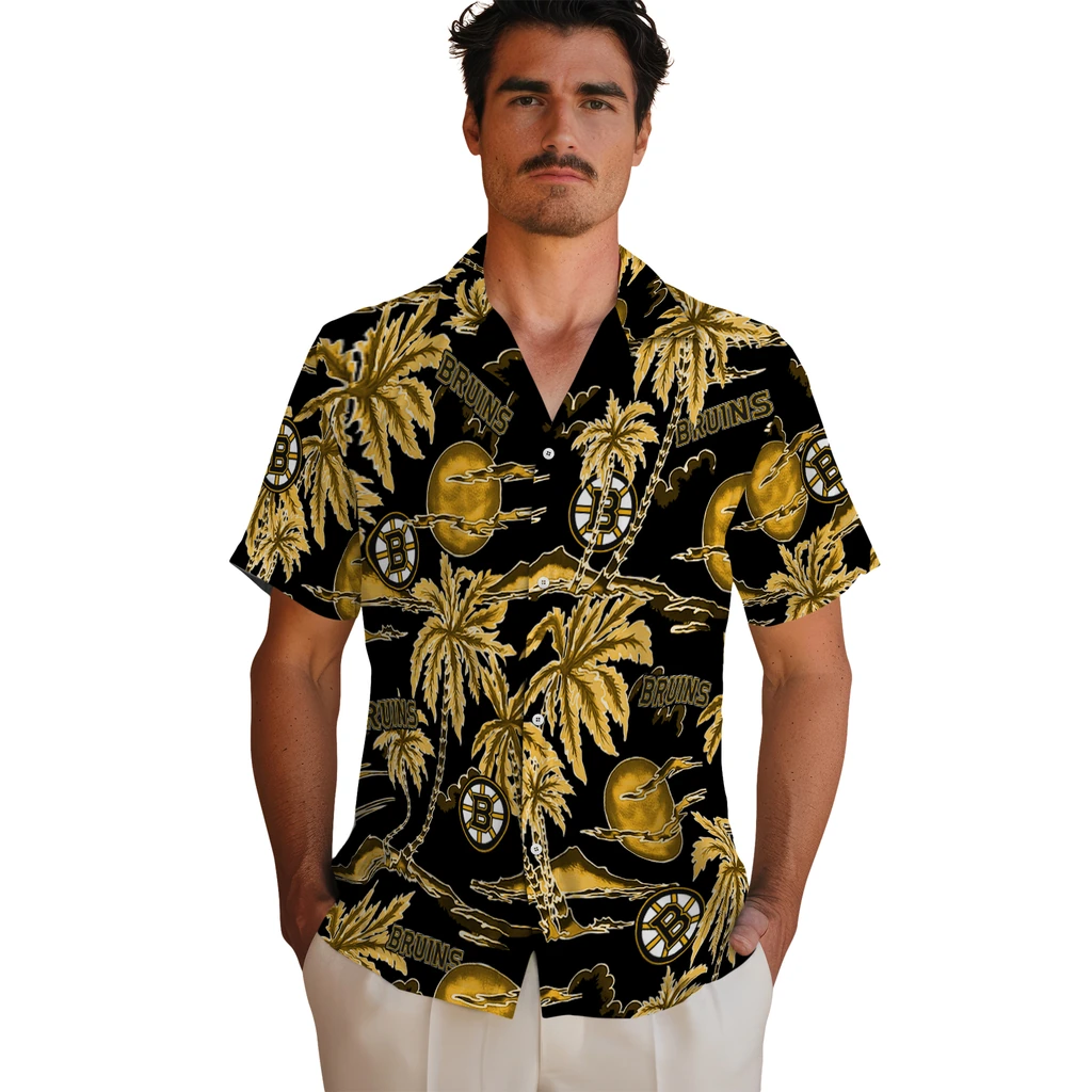 Boston Bruins Hawaiian Shirt - Palm Sunset 2 Boston Bruins Hawaiian Shirt - Palm Sunset - Image 2