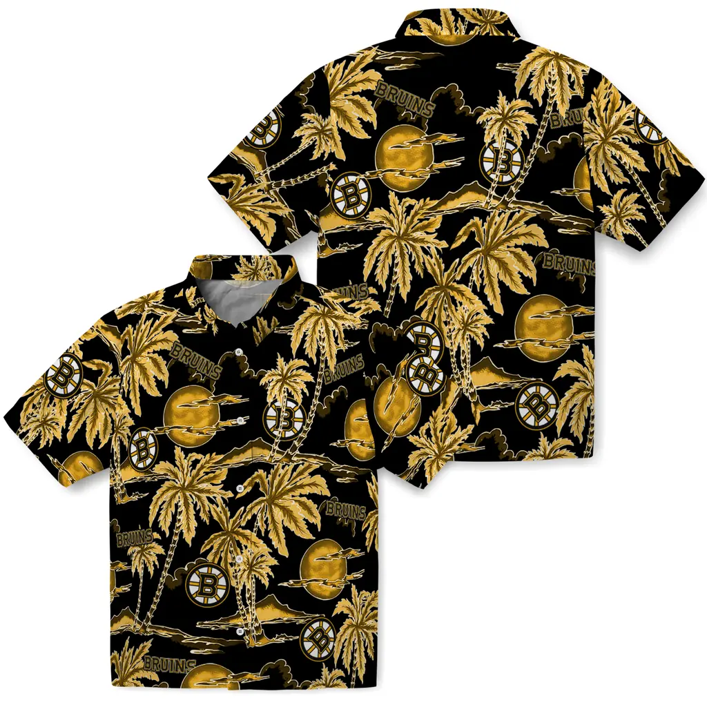 Boston Bruins Hawaiian Shirt - Palm Sunset 3 Boston Bruins Hawaiian Shirt - Palm Sunset - Image 3
