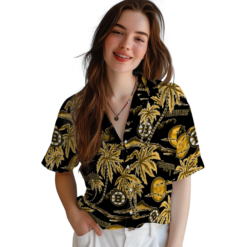 Boston Bruins Hawaiian Shirt - Palm Sunset 4 Boston Bruins Hawaiian Shirt - Palm Sunset - Image 4