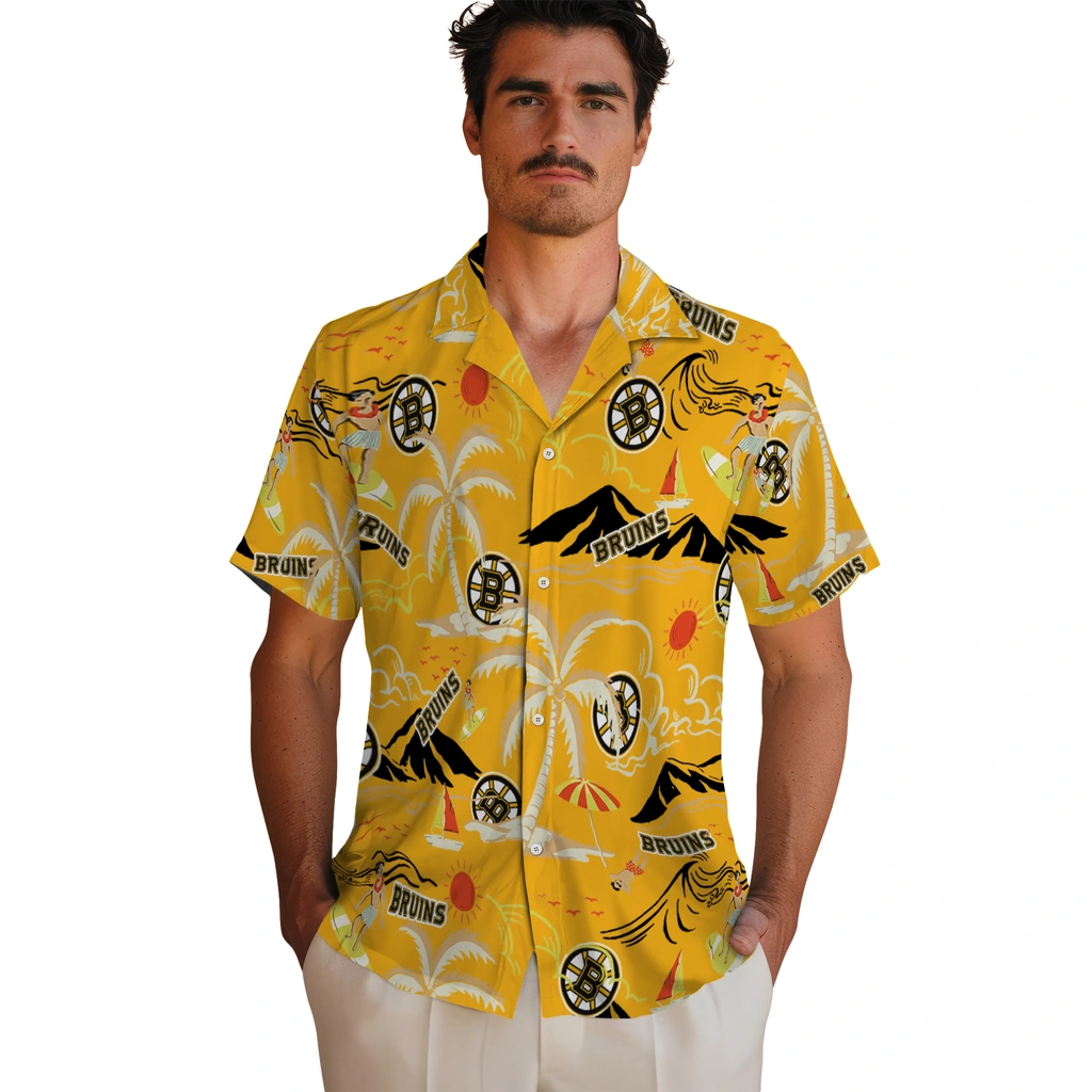 Boston Bruins Hawaiian Shirt - Palm Tree Island 2 Boston Bruins Hawaiian Shirt - Palm Tree Island - Image 2
