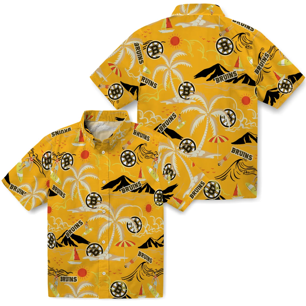 Boston Bruins Hawaiian Shirt - Palm Tree Island 3 Boston Bruins Hawaiian Shirt - Palm Tree Island - Image 3