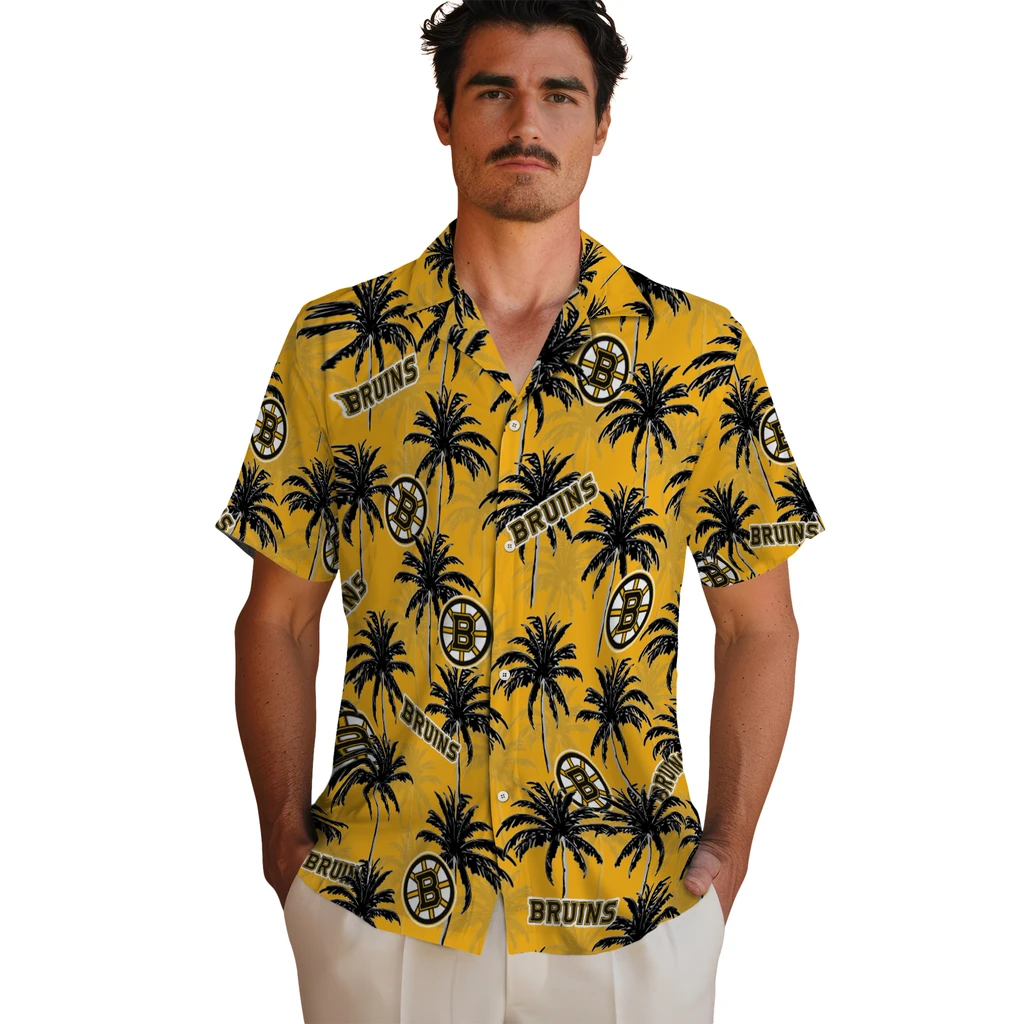 Boston Bruins Hawaiian Shirt - Palm Tree Motif 2 Boston Bruins Hawaiian Shirt - Palm Tree Motif - Image 2
