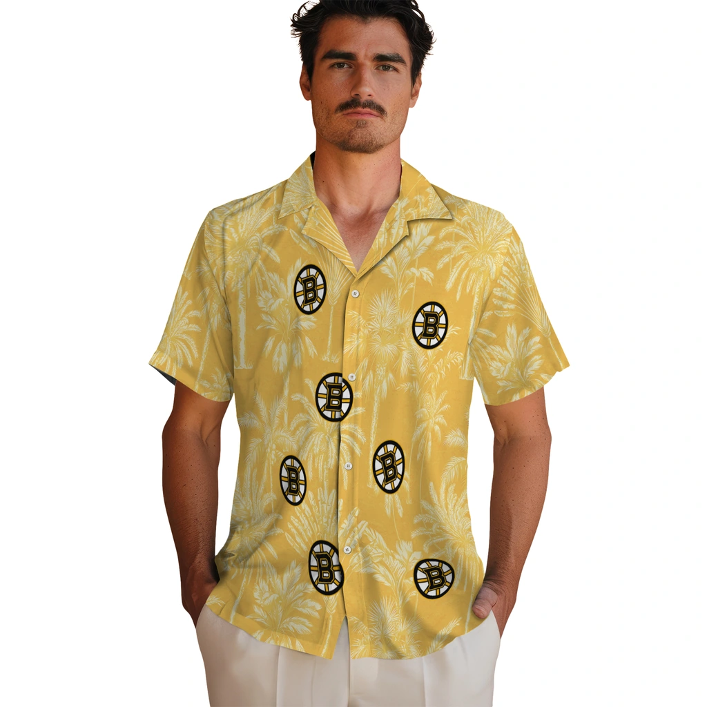 Boston Bruins Hawaiian Shirt - Vintage Palm Tree 2 Boston Bruins Hawaiian Shirt - Vintage Palm Tree - Image 2