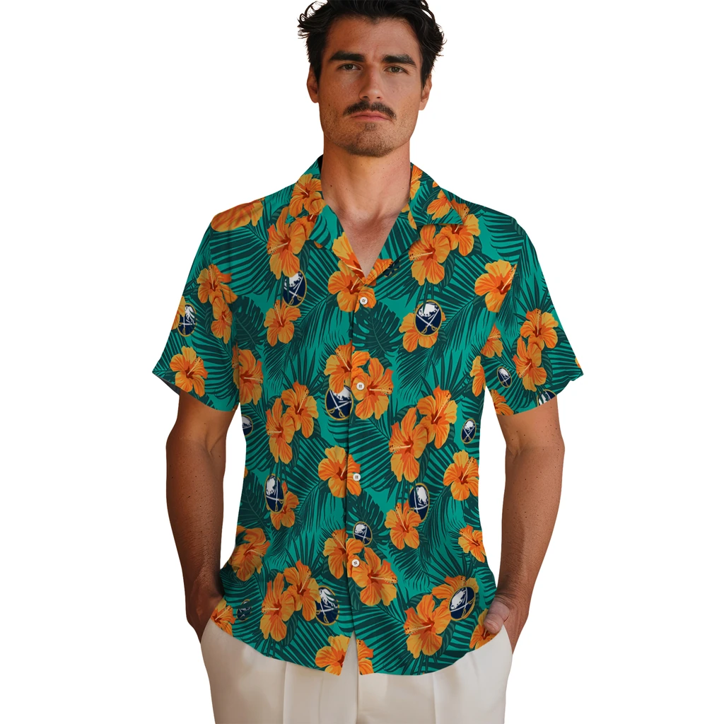 Buffalo Sabres Hawaiian Shirt - Hibiscus and Palm Leaves 2 Buffalo Sabres Hawaiian Shirt - Hibiscus and Palm Leaves - Image 2