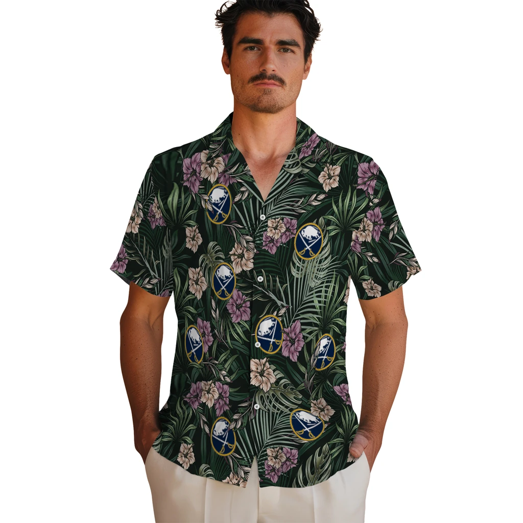 Buffalo Sabres Hawaiian Shirt - Hibiscus Leaves Pattern 2 Buffalo Sabres Hawaiian Shirt - Hibiscus Leaves Pattern - Image 2