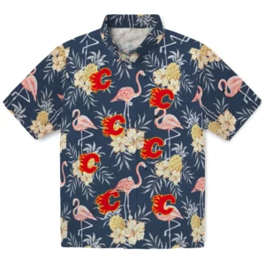 Calgary Flames Hawaiian Shirt - Flamingo Hibiscus