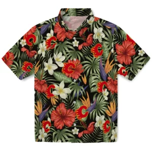 Calgary Flames Hawaiian Shirt - Hawaii Floral Hibiscus
