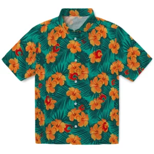 Calgary Flames Hawaiian Shirt - Hibiscus and Palm Leaves