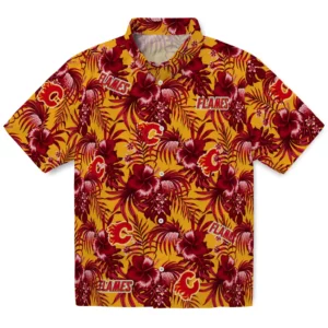 Calgary Flames Hawaiian Shirt - Hibiscus Exotic