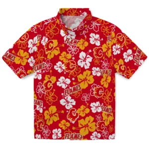 Calgary Flames Hawaiian Shirt - Hibiscus Flower Design