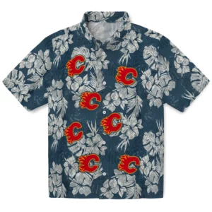 Calgary Flames Hawaiian Shirt - Hibiscus Flowers