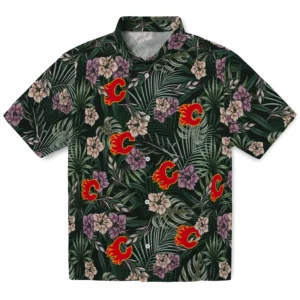 Calgary Flames Hawaiian Shirt - Hibiscus Leaves Pattern