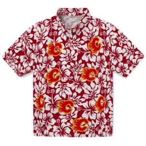 Calgary Flames Hawaiian Shirt - Hibiscus Motif