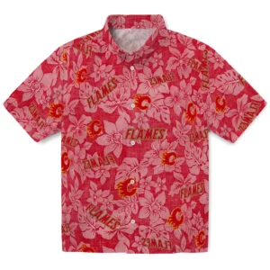 Calgary Flames Hawaiian Shirt - Hibiscus Oasis