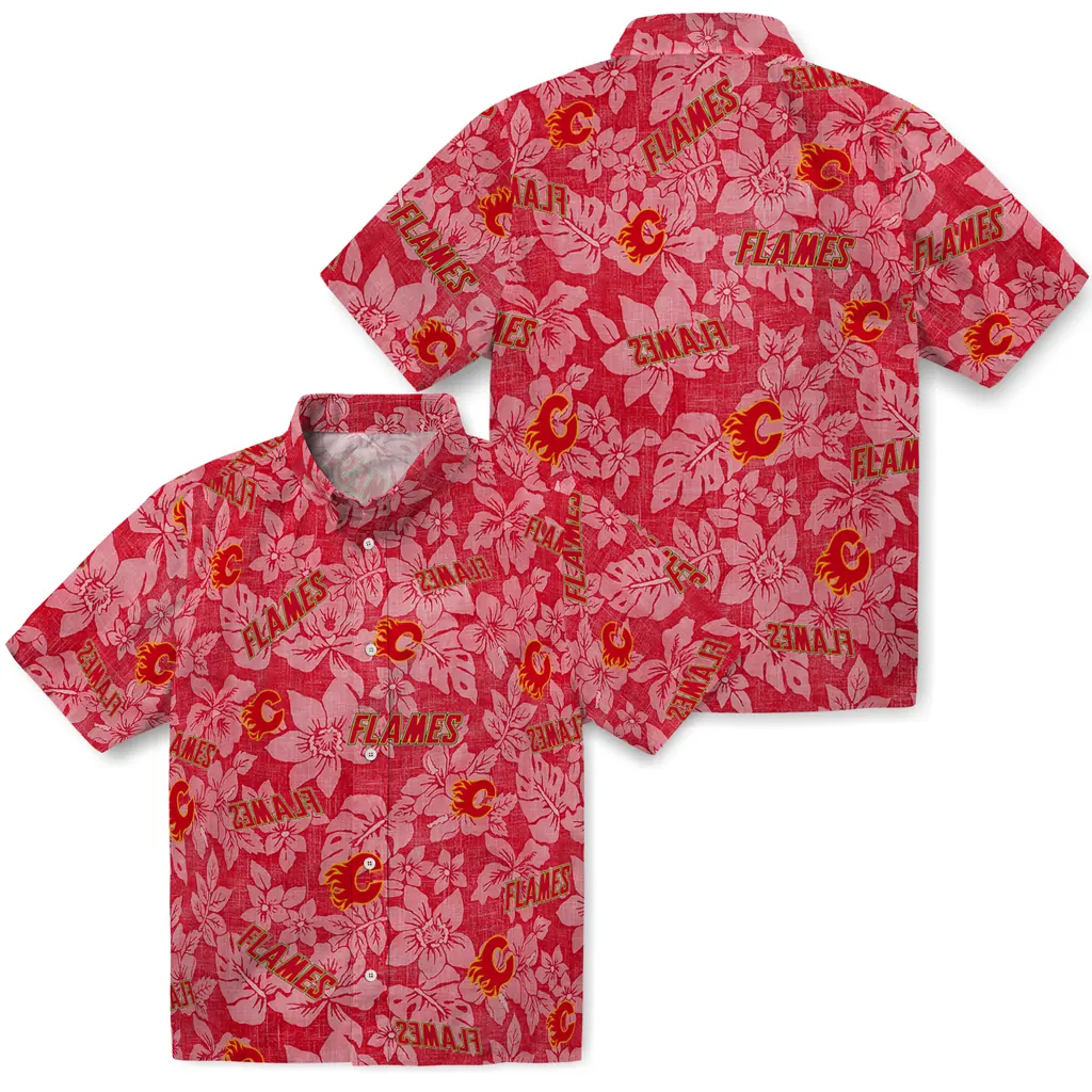 Calgary Flames Hawaiian Shirt - Hibiscus Oasis 3 Calgary Flames Hawaiian Shirt - Hibiscus Oasis - Image 3