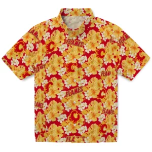 Calgary Flames Hawaiian Shirt - Hibiscus Tropics