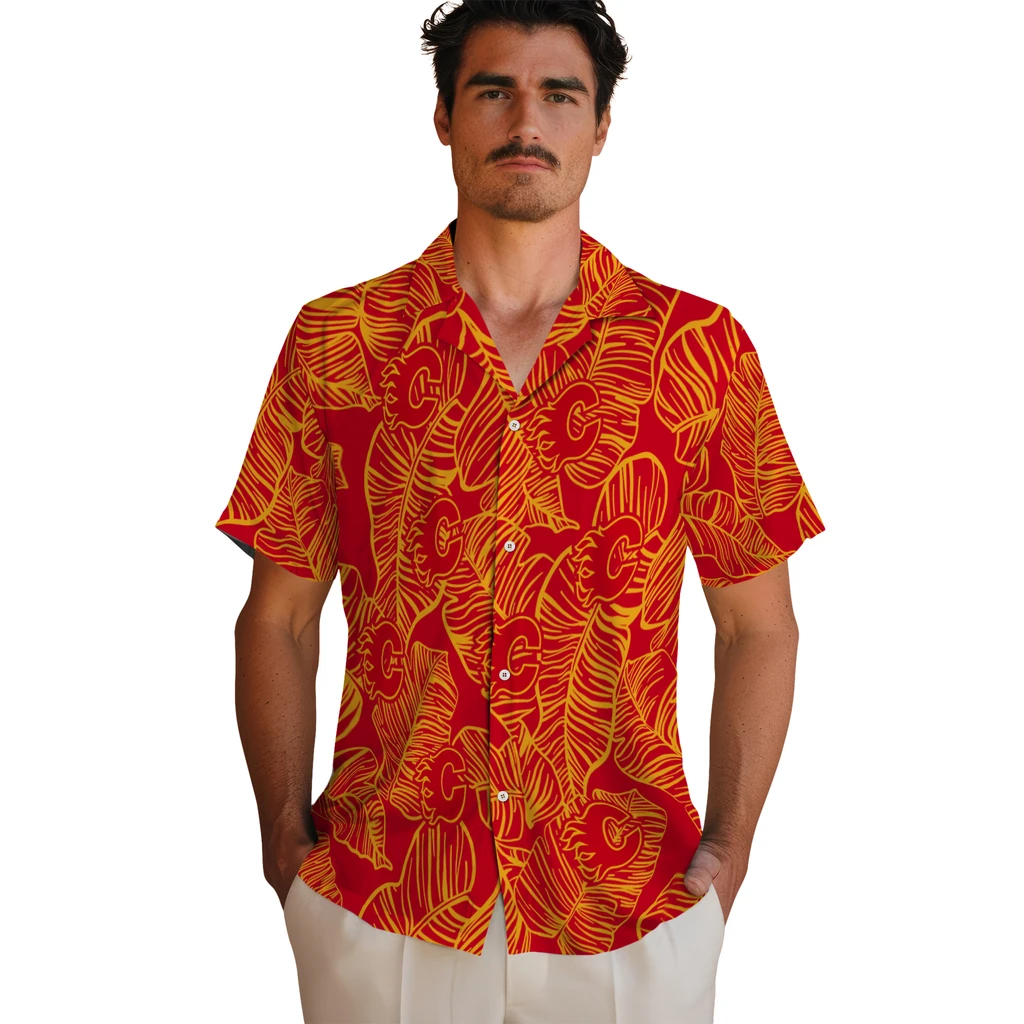 Calgary Flames Hawaiian Shirt - Leaf Outline 2 Calgary Flames Hawaiian Shirt - Leaf Outline - Image 2