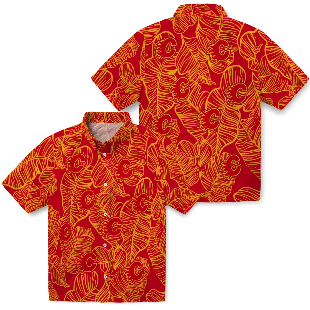 Calgary Flames Hawaiian Shirt - Leaf Outline 3 Calgary Flames Hawaiian Shirt - Leaf Outline - Image 3