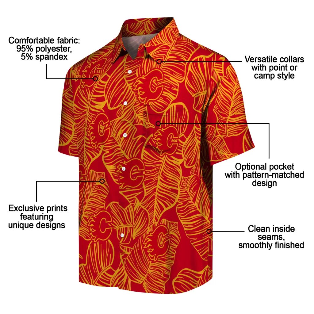 Calgary Flames Hawaiian Shirt - Leaf Outline 5 Calgary Flames Hawaiian Shirt - Leaf Outline - Image 5