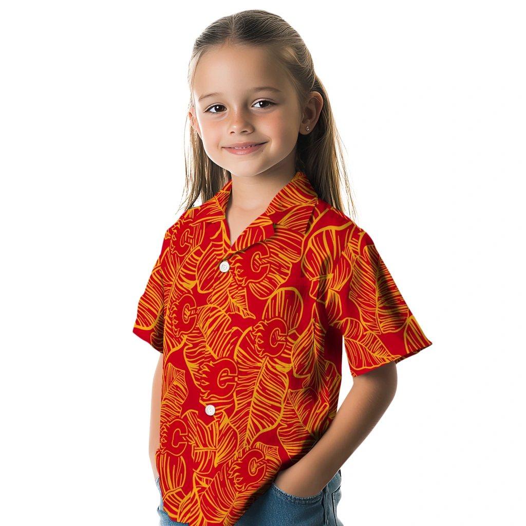 Calgary Flames Hawaiian Shirt - Leaf Outline 6 Calgary Flames Hawaiian Shirt - Leaf Outline - Image 6
