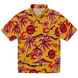 Calgary Flames Hawaiian Shirt - Palm Sunset