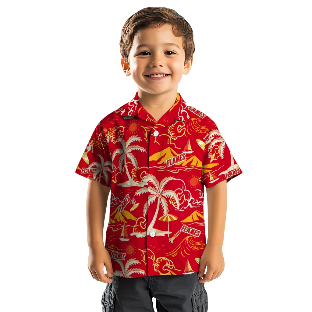 Calgary Flames Hawaiian Shirt - Palm Tree Island 7 Calgary Flames Hawaiian Shirt - Palm Tree Island - Image 7