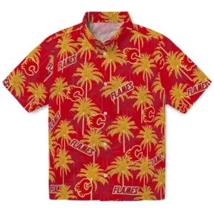 Calgary Flames Hawaiian Shirt - Palm Tree Motif