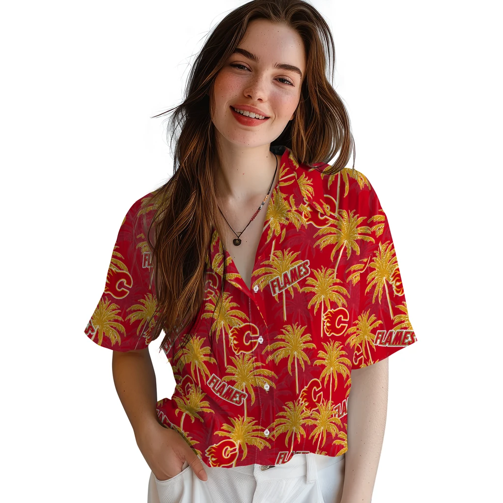 Calgary Flames Hawaiian Shirt - Palm Tree Motif 4 Calgary Flames Hawaiian Shirt - Palm Tree Motif - Image 4