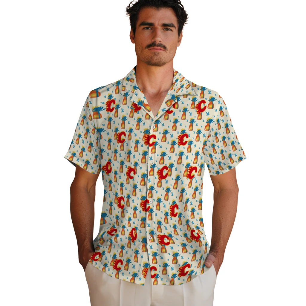 Calgary Flames Hawaiian Shirt - Pineapple Delight 2 Calgary Flames Hawaiian Shirt - Pineapple Delight - Image 2
