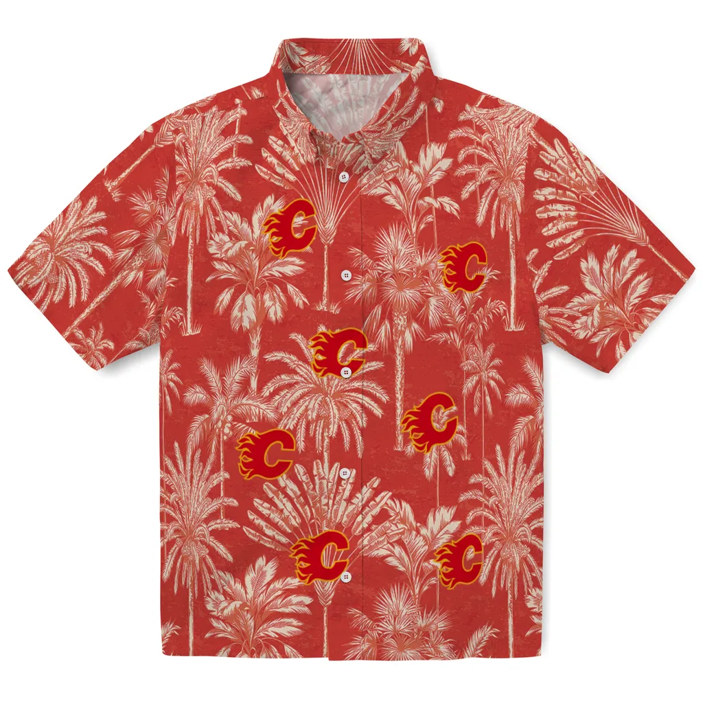 Calgary Flames Hawaiian Shirt - Vintage Palm Tree 1 Calgary Flames Hawaiian Shirt - Vintage Palm Tree