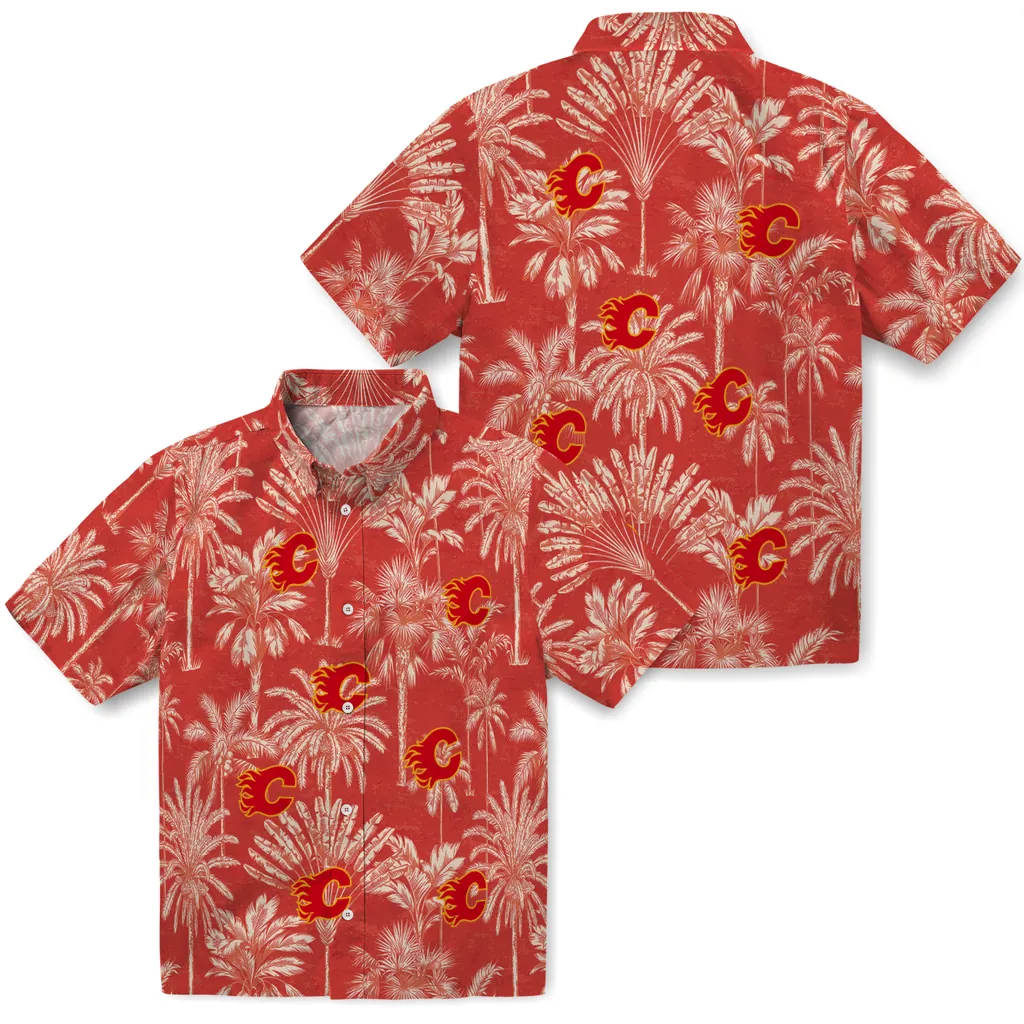 Calgary Flames Hawaiian Shirt - Vintage Palm Tree 3 Calgary Flames Hawaiian Shirt - Vintage Palm Tree - Image 3