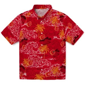 Calgary Flames Hawaiian Shirt - Wave Palm