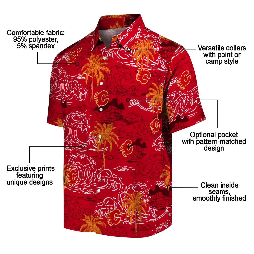 Calgary Flames Hawaiian Shirt - Wave Palm 5 Calgary Flames Hawaiian Shirt - Wave Palm - Image 5