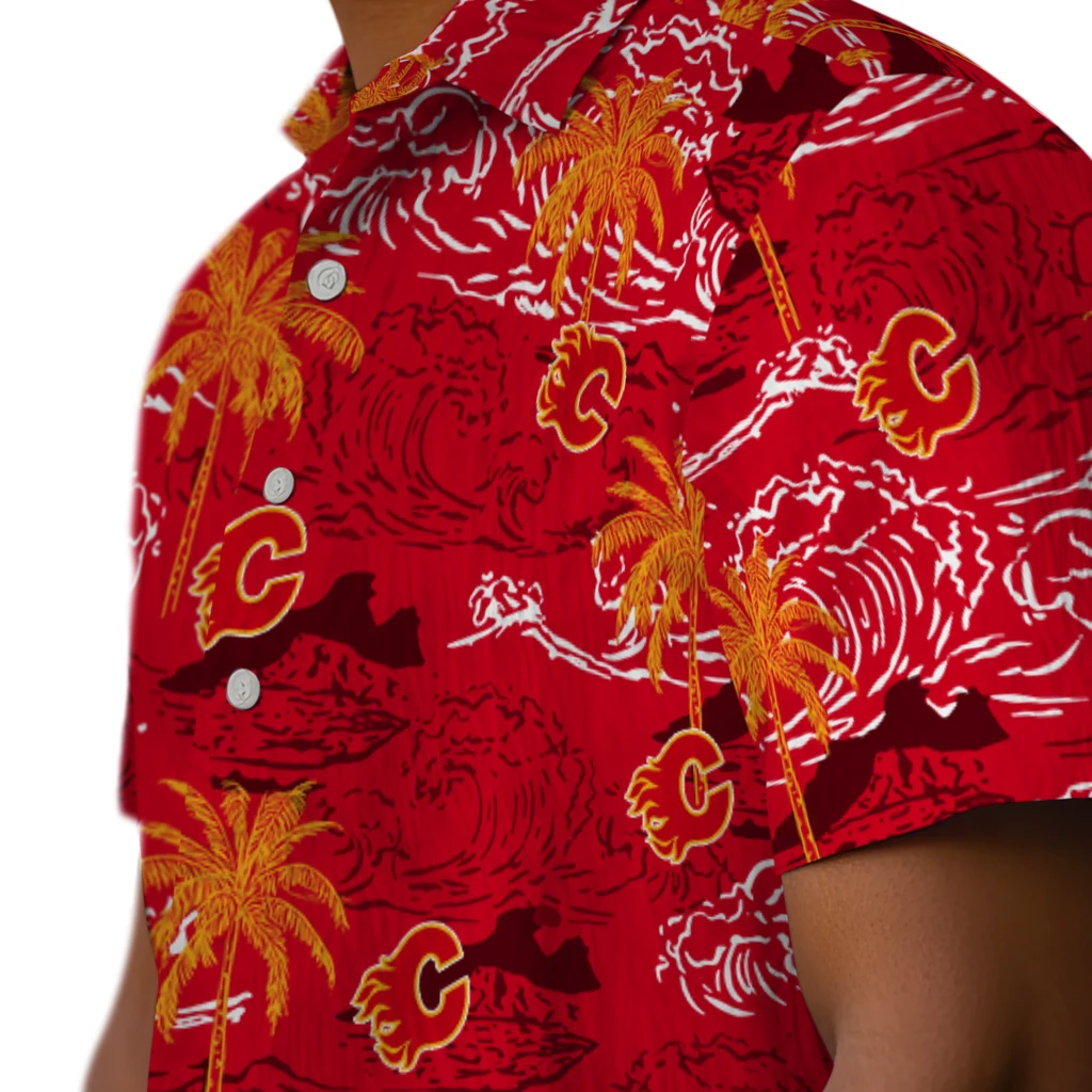 Calgary Flames Hawaiian Shirt - Wave Palm 8 Calgary Flames Hawaiian Shirt - Wave Palm - Image 8