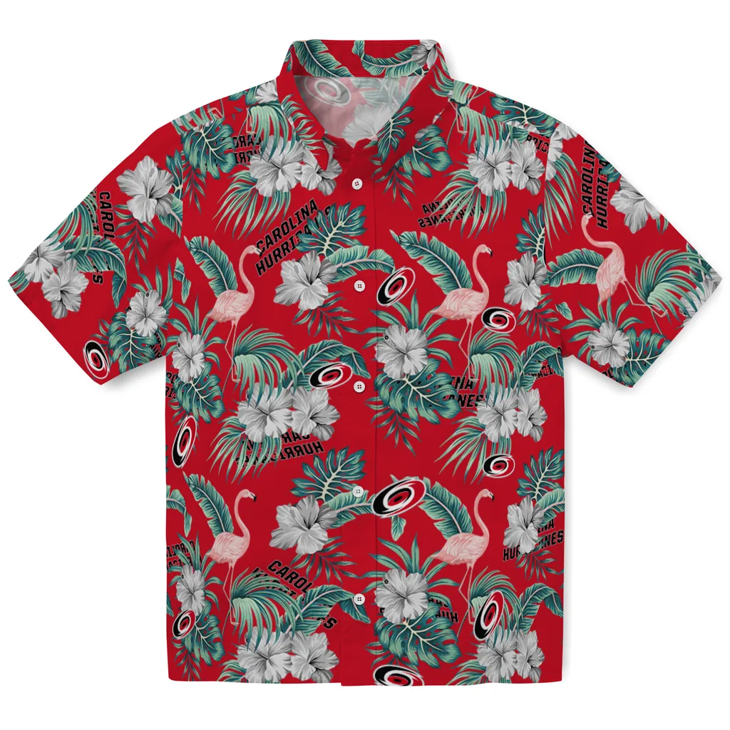 Carolina Hurricanes Hawaiian Shirt - Flamingo and Hibiscus 1 Carolina Hurricanes Hawaiian Shirt - Flamingo and Hibiscus