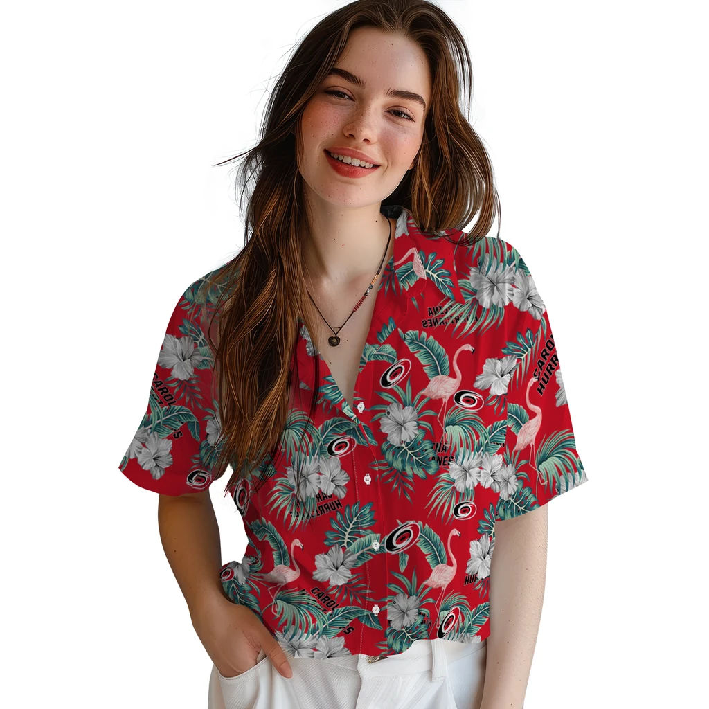 Carolina Hurricanes Hawaiian Shirt - Flamingo and Hibiscus 4 Carolina Hurricanes Hawaiian Shirt - Flamingo and Hibiscus - Image 4
